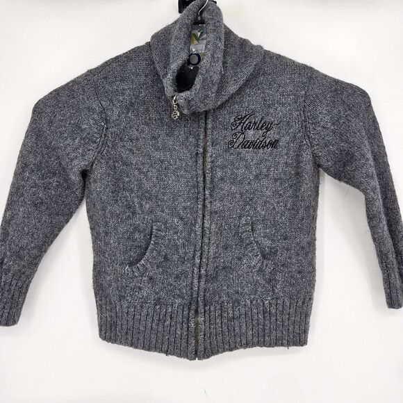 Harley Davidson Sweater Womens 1W Logo Alpaca Wool Blend Zip Gray Cowl Neck - Picture 1 of 11